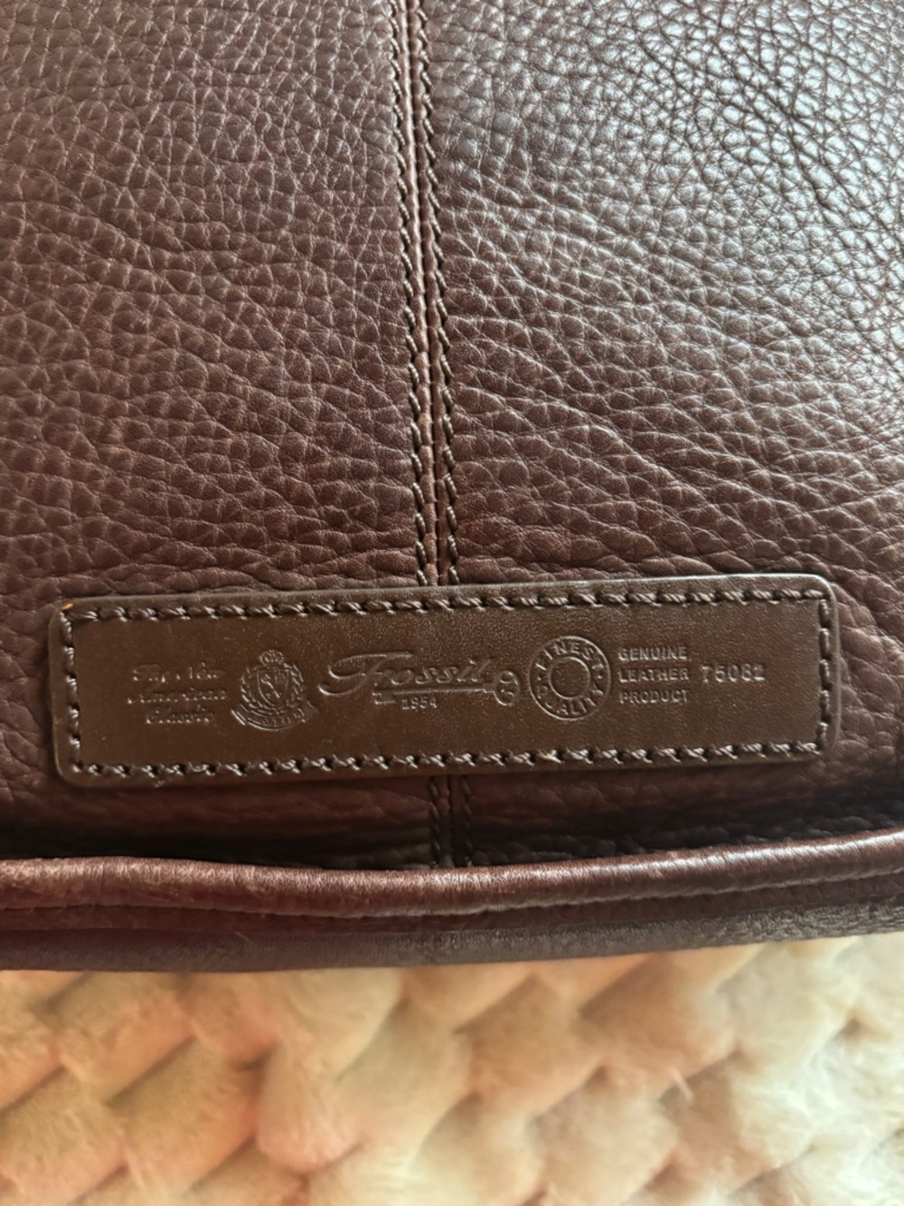 Fossil Brown Pebbled Leather Bucket Bag Drawstring Shoulder Crossbody - Picture 2 of 10